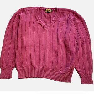 Eddie Bauer Men's Red V Neck Sweater Medium Cotton Vtg